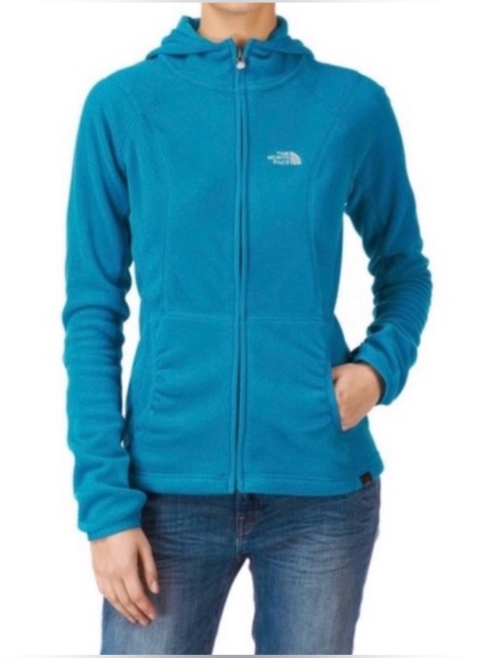 The North Face Zip Front Hooded Fleece Sweatshirt // Blue // Small